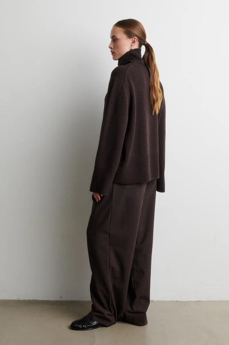 Alpha Knit T-Neck Brown Melange