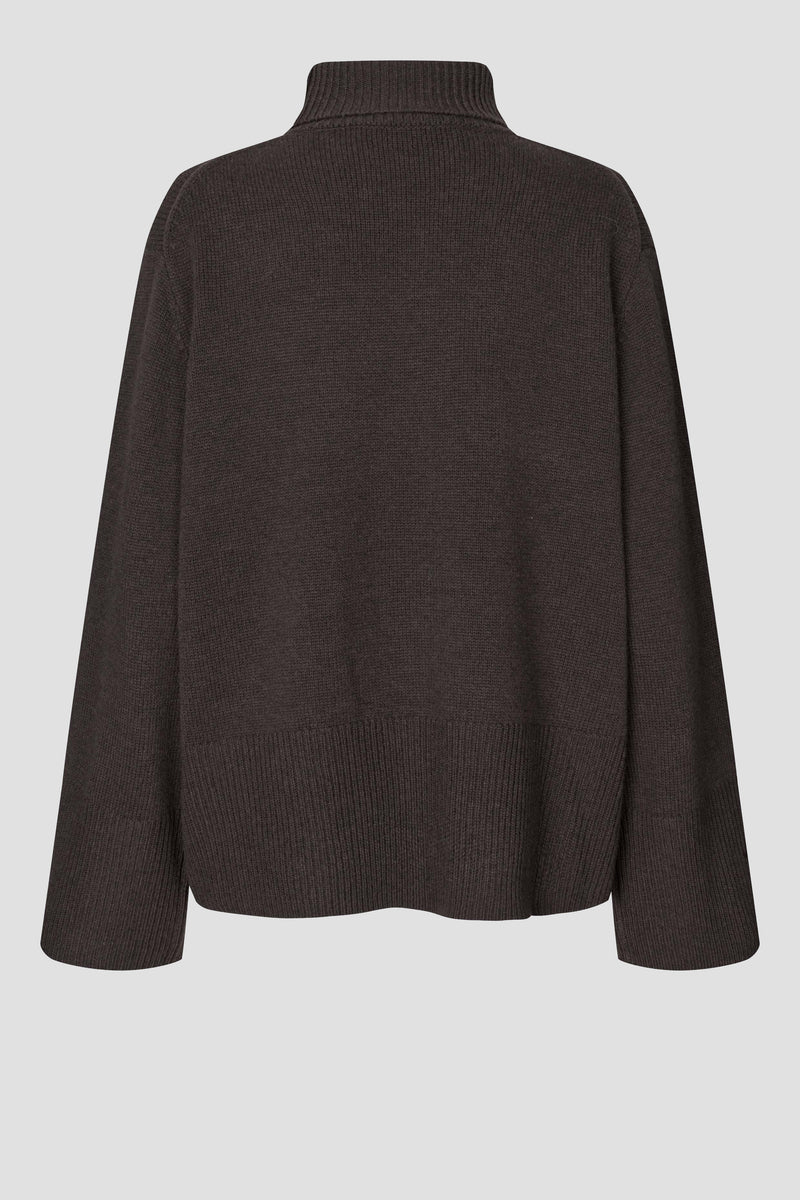 Alpha Knit T-Neck Brown Melange