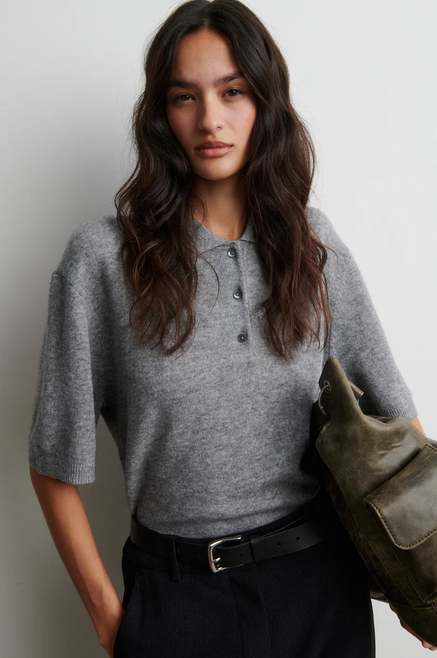 Lngo SS Knit Collar Top