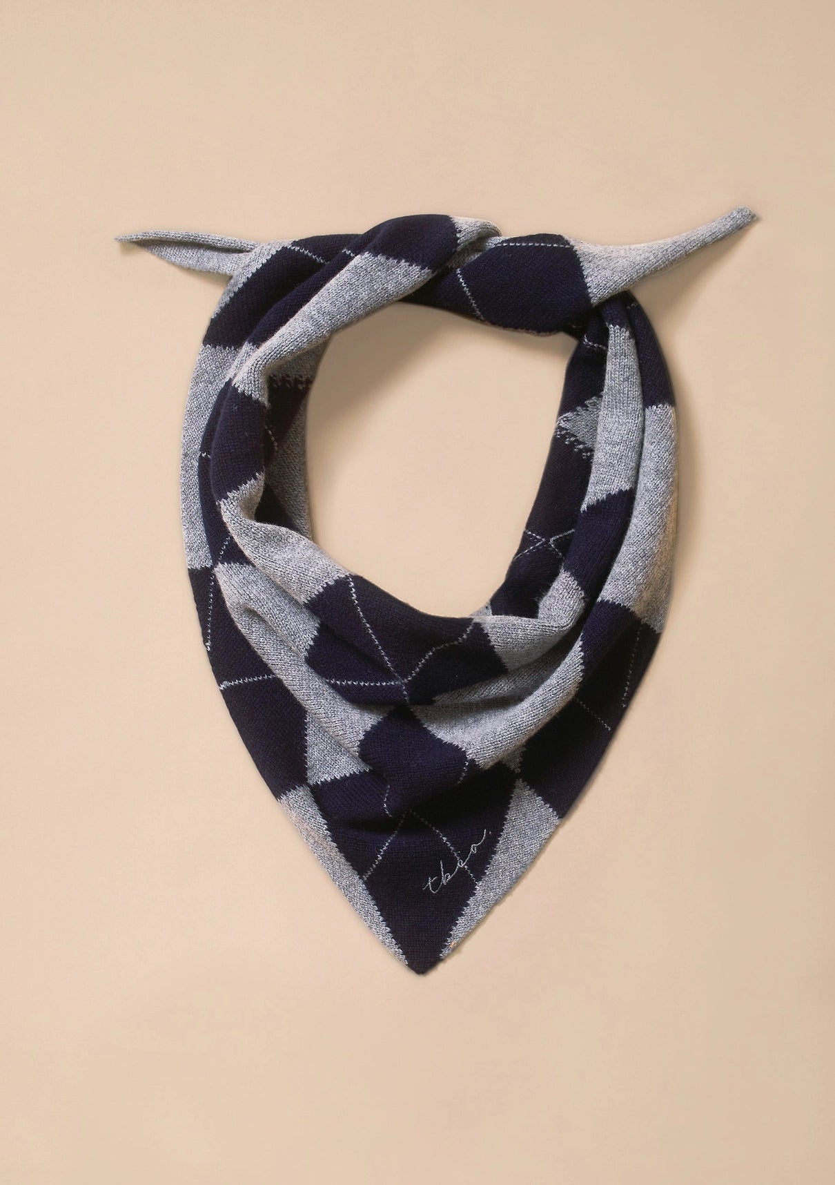 Merino Wool Triangle Scarf in Navy Argyle