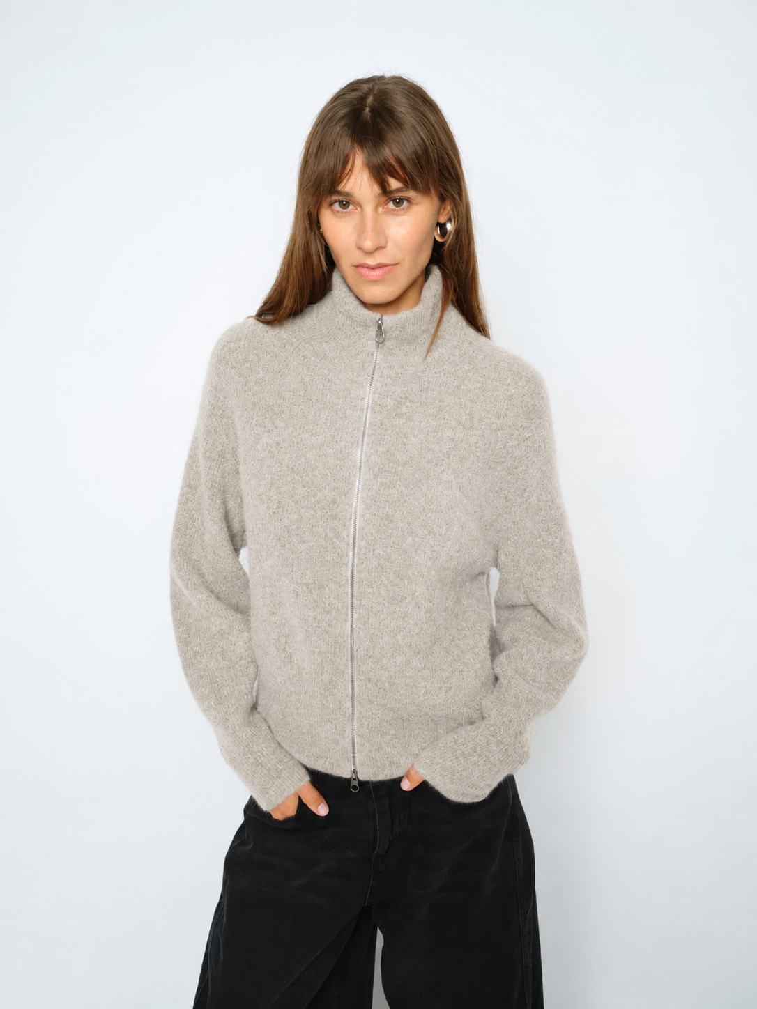 Thora Zip Cardigan Feather Grey