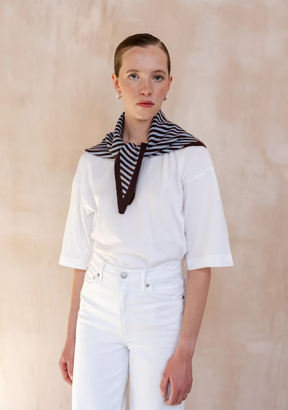 TBCo Small Blue & Brown Stripe Merino Wool Triangle Scarf