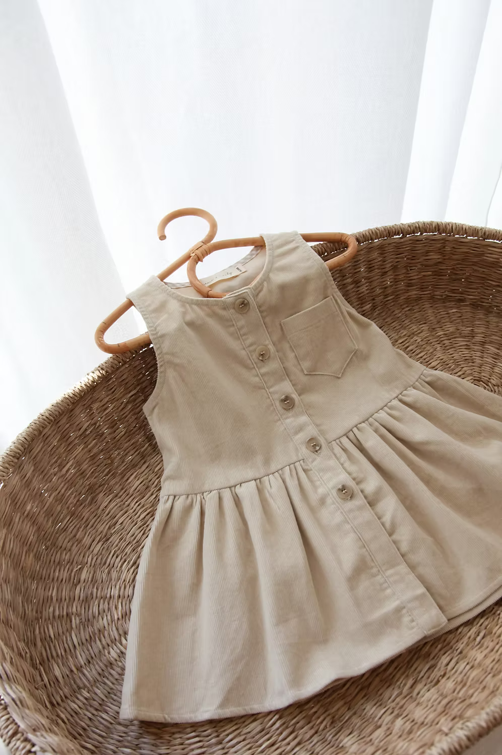 Beige Cord Pocket Peplum Dress