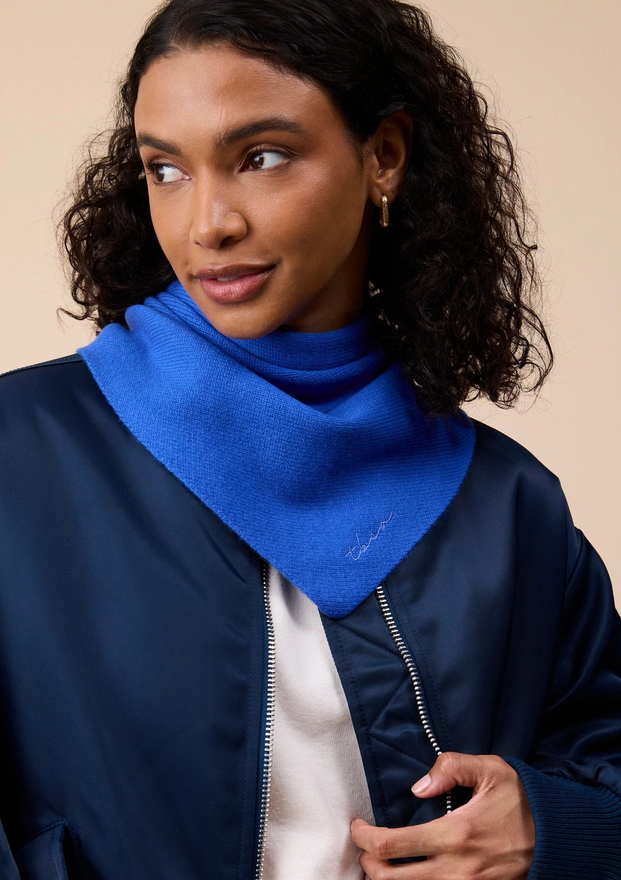 Merino Wool Triangle Scarf in Cobalt Blue