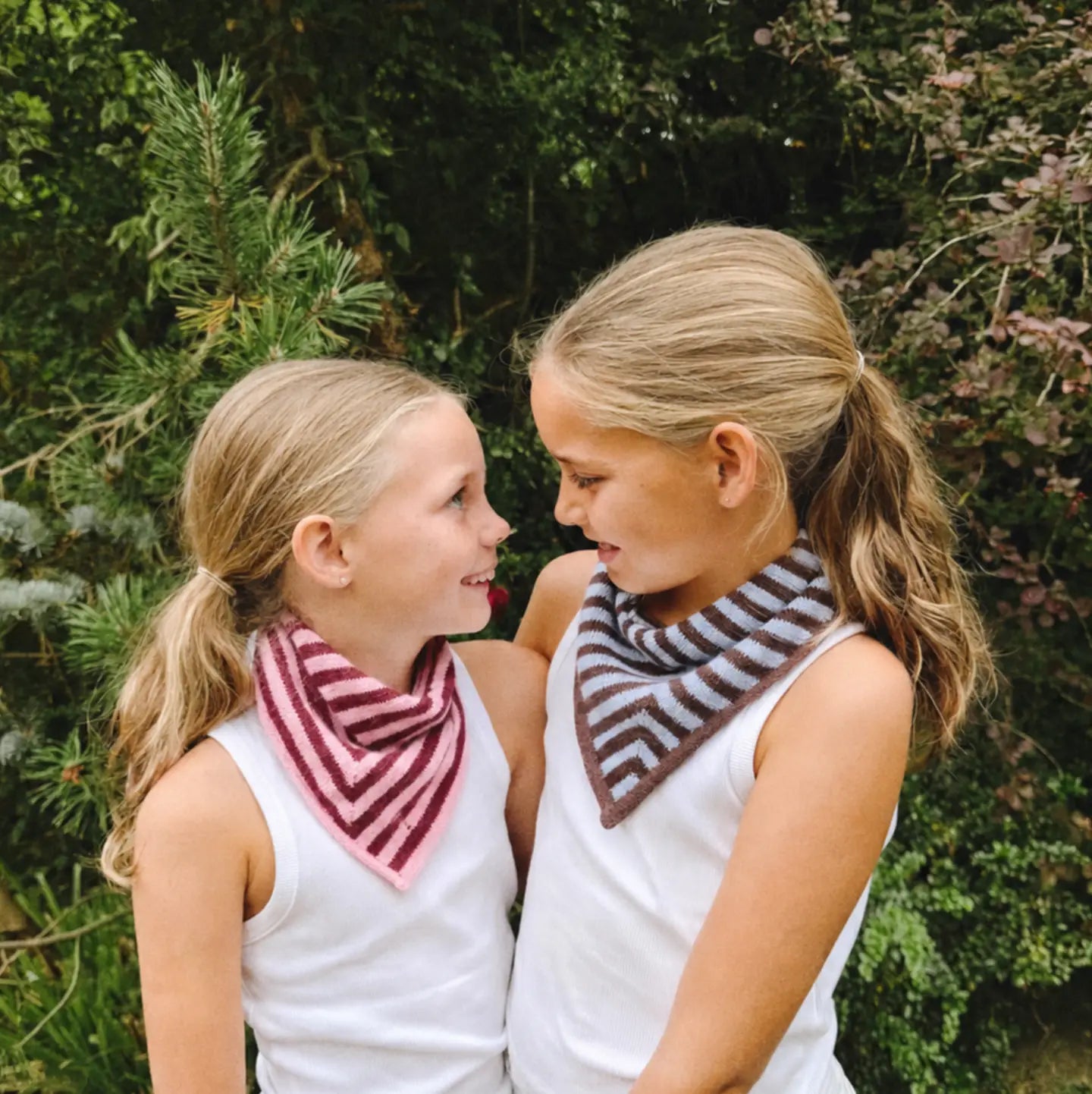 Merino Wool Kids Triangle Scarf in Blue & Brown Stripe