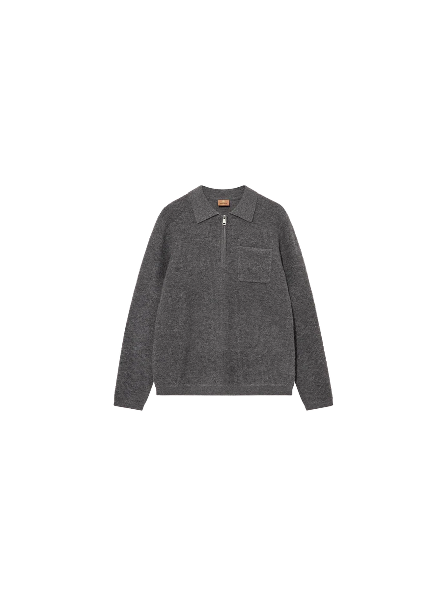 Ryan Soft Polo Zip Knit Charcoal Melange