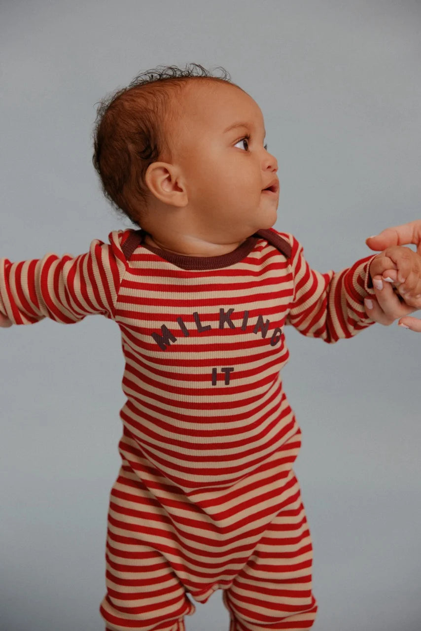 Claude & Co Milking it Crimson Stripe Onesie