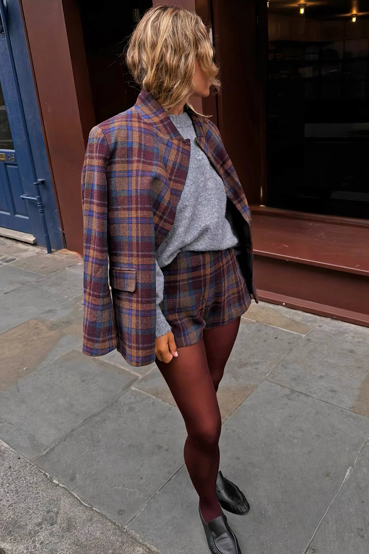 Check Fold Over Blazer