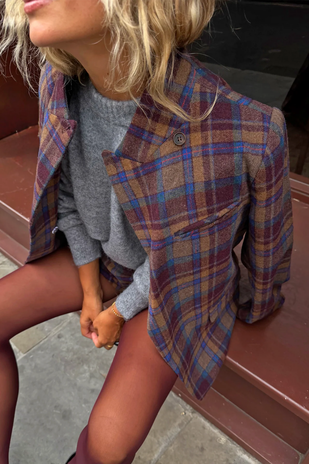 Check Fold Over Blazer