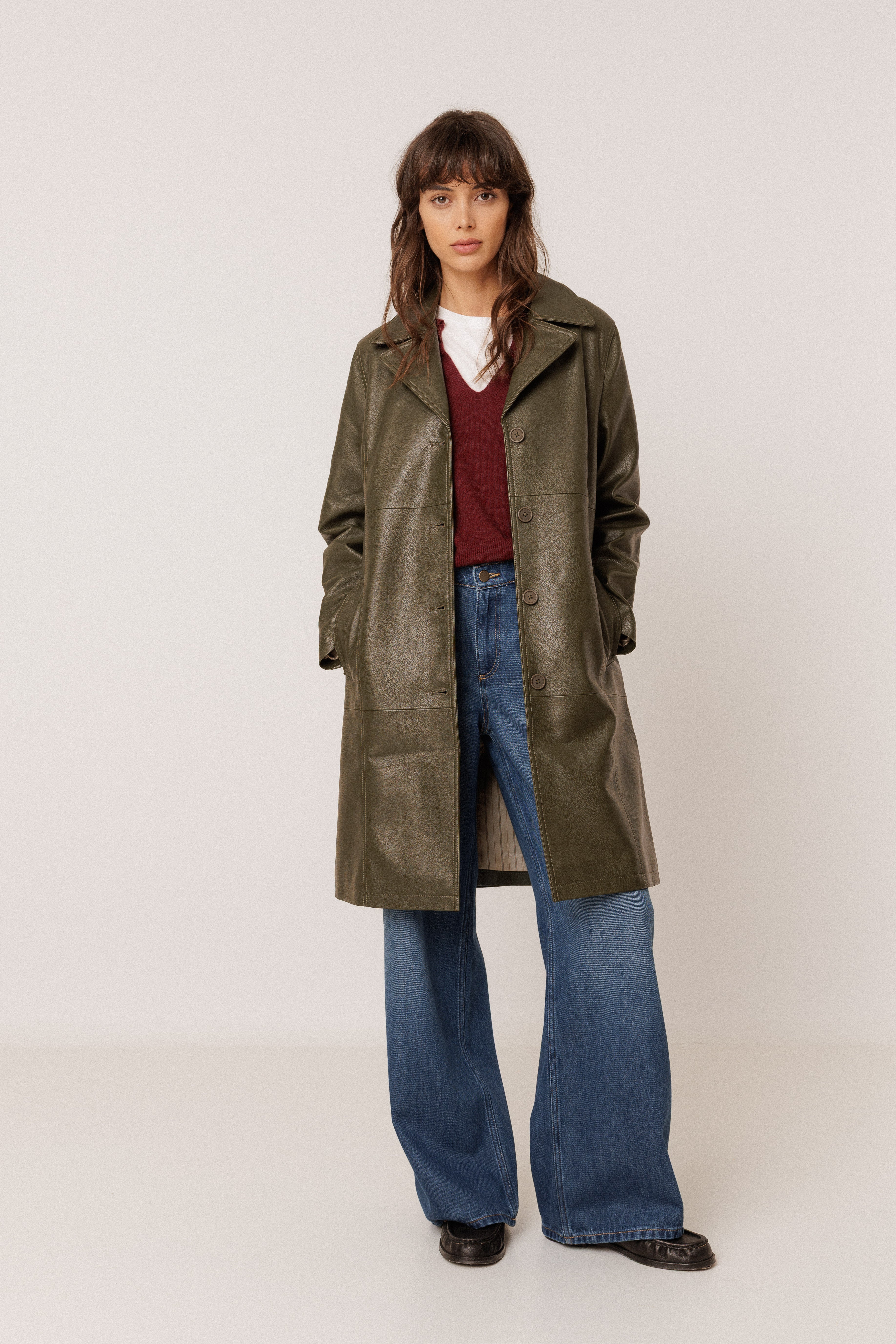 Faux Leather Long Coat