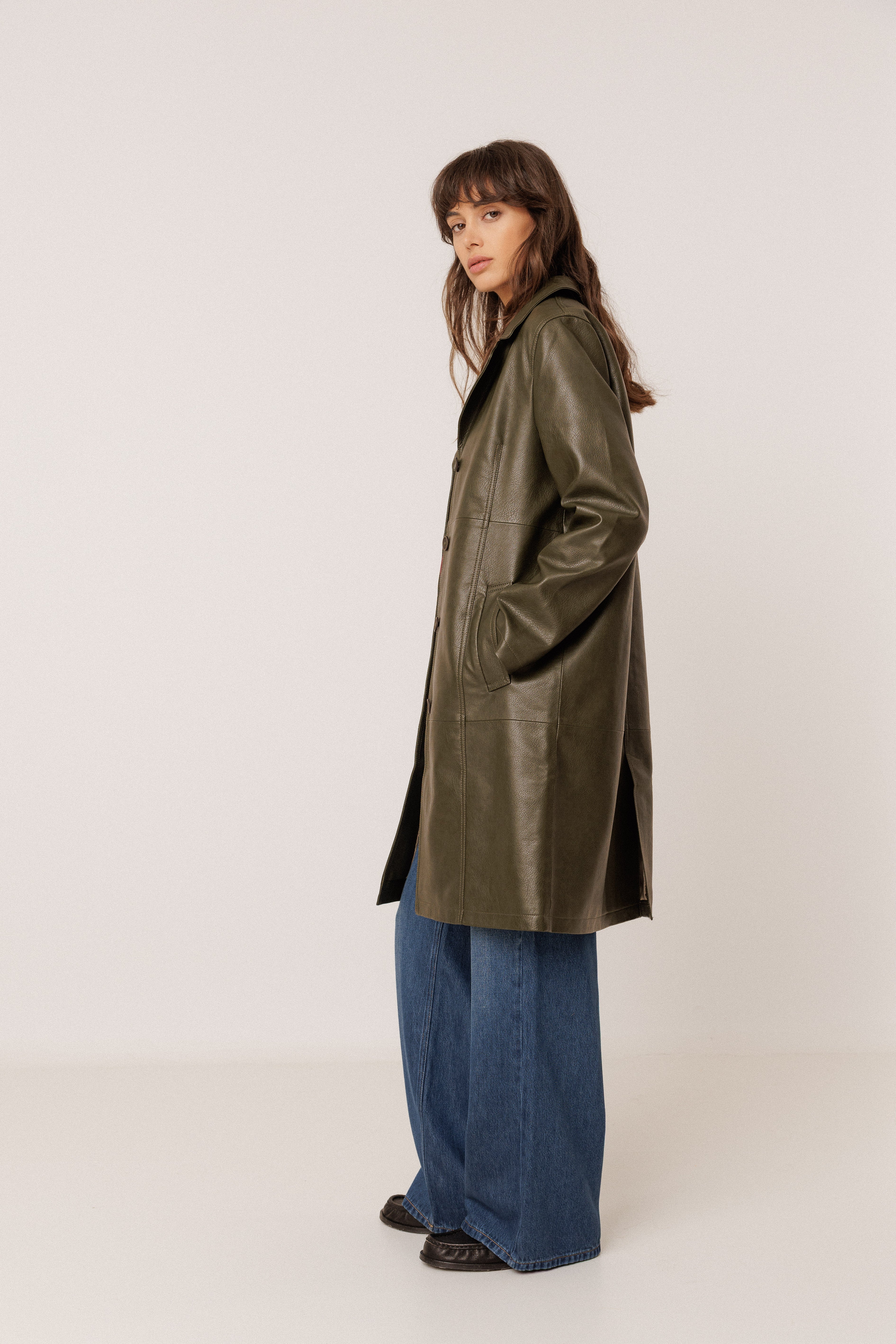 Faux Leather Long Coat