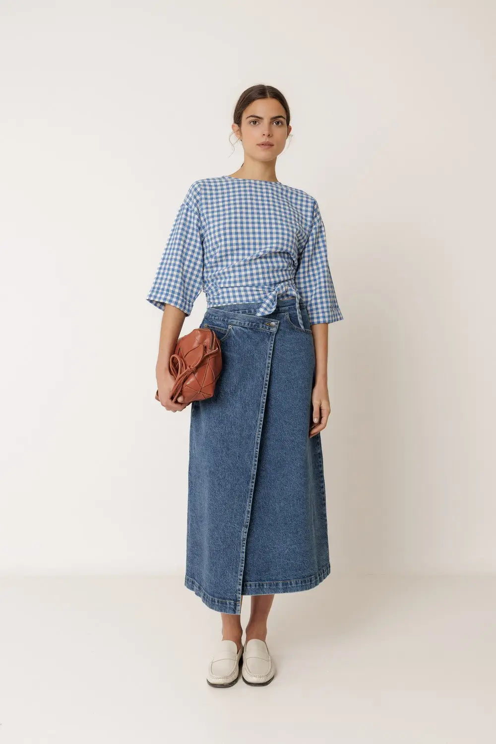 Indi & Cold Blue Check Tie Back Top