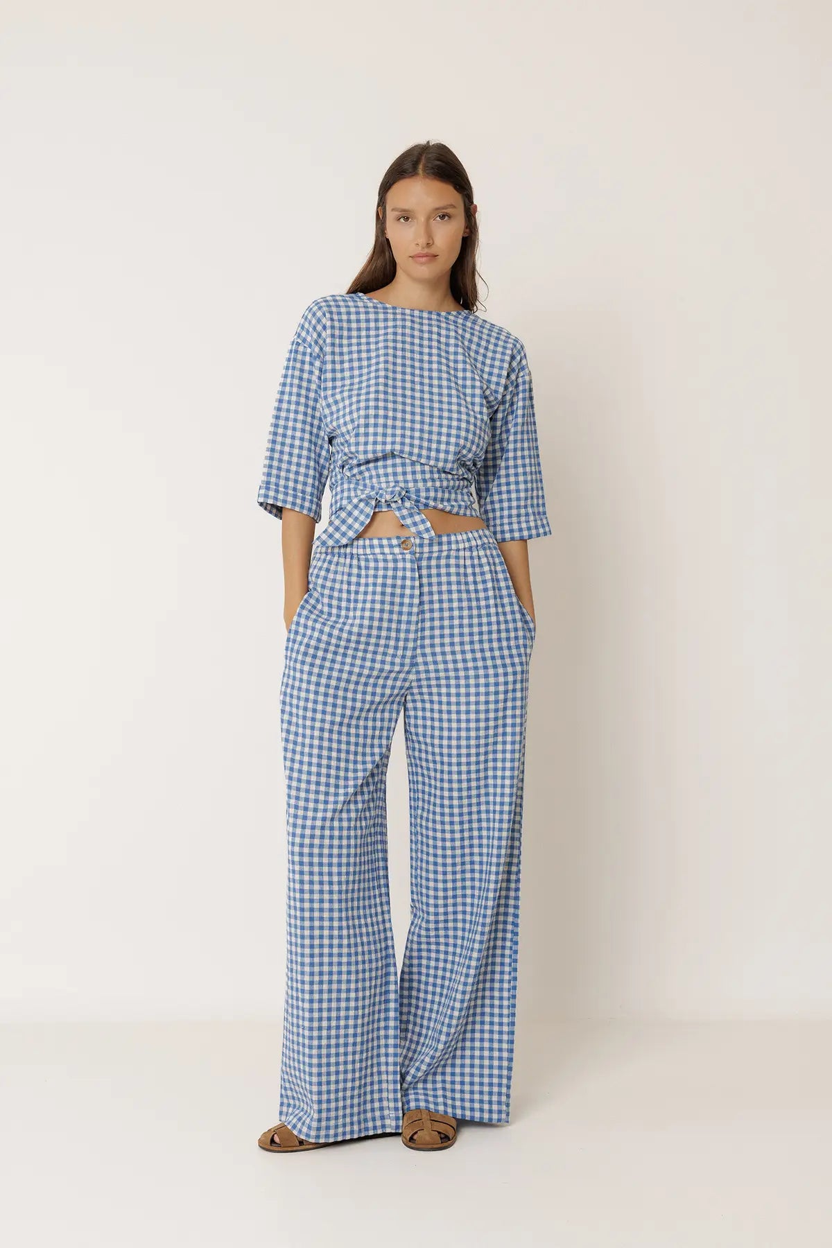 Indi & Cold Blue Check Tie Back Top
