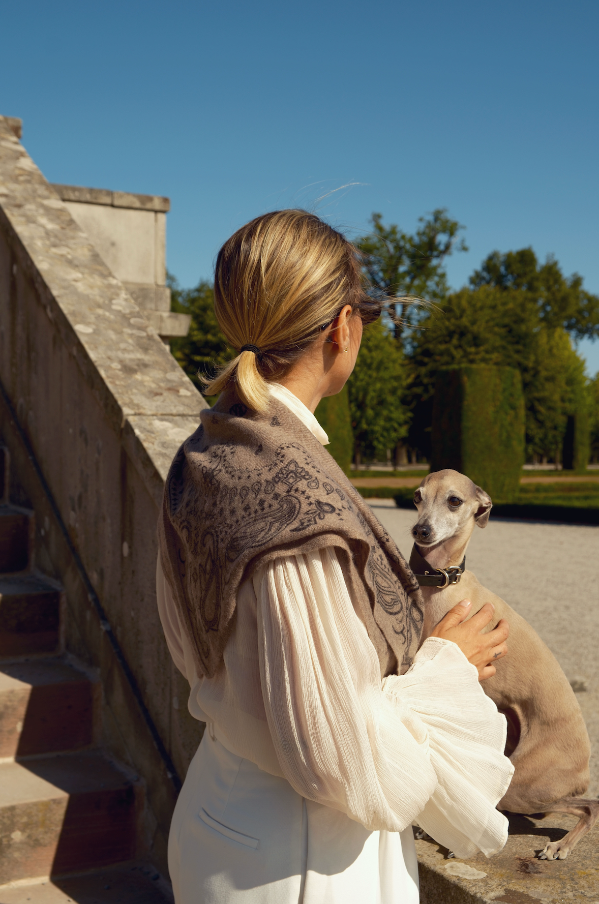 Cashmere Paisley Scarf Greige 65cm