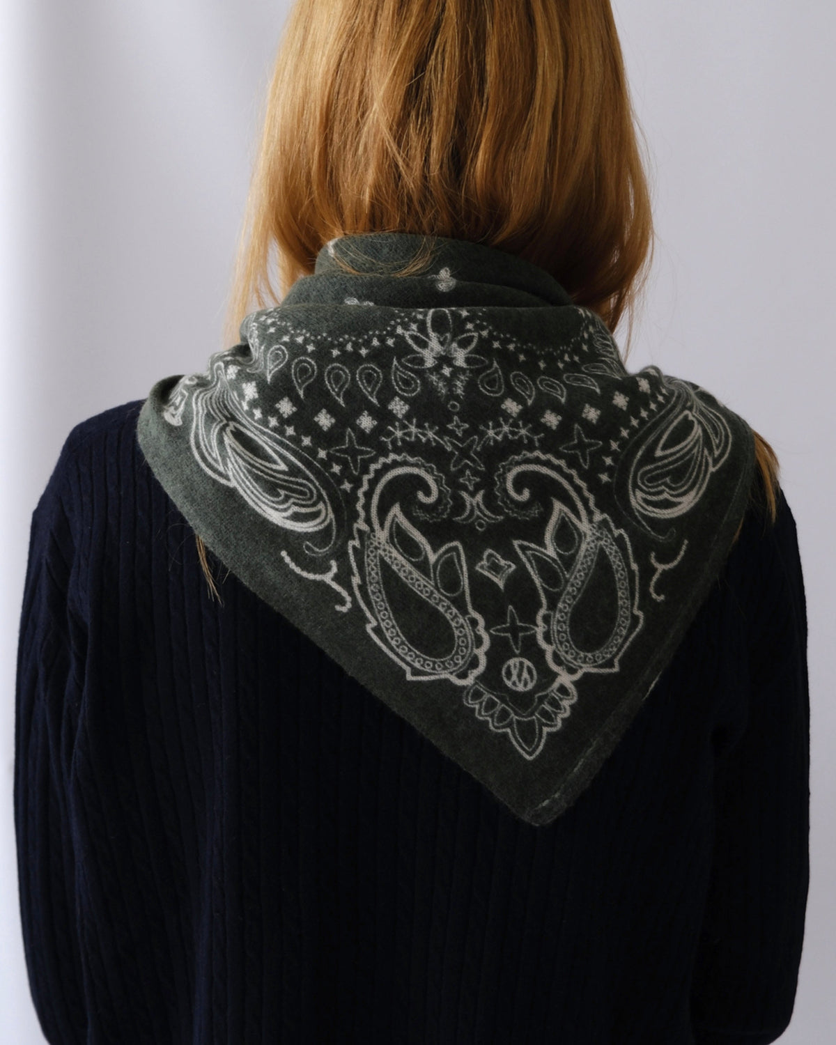 Cashmere Paisley Scarf Green 65cm