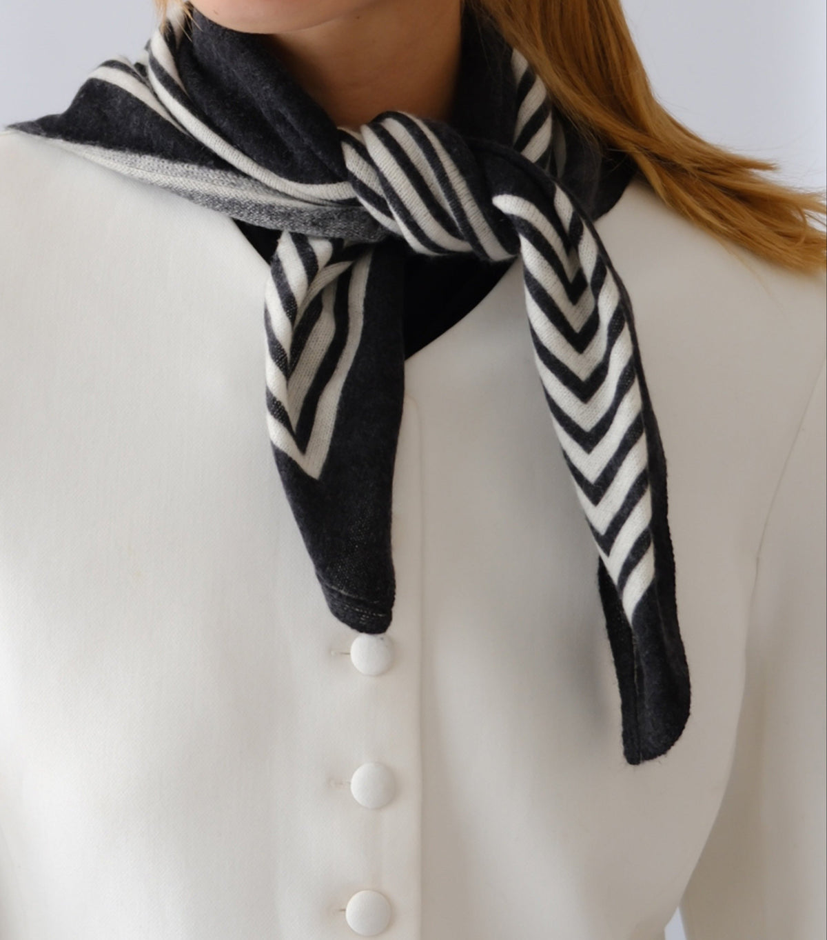 Cashmere Striped Scarf Black 65cm