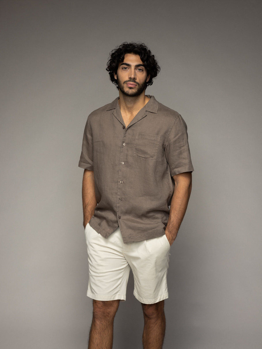 Mos Mosh Gallery Theo Linen Chocolate Shirt