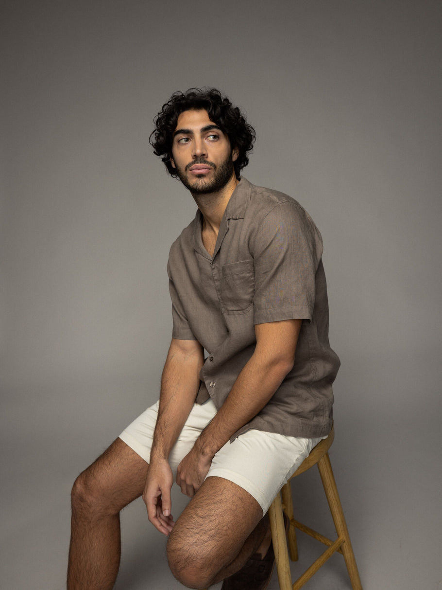 Mos Mosh Gallery Theo Linen Chocolate Shirt