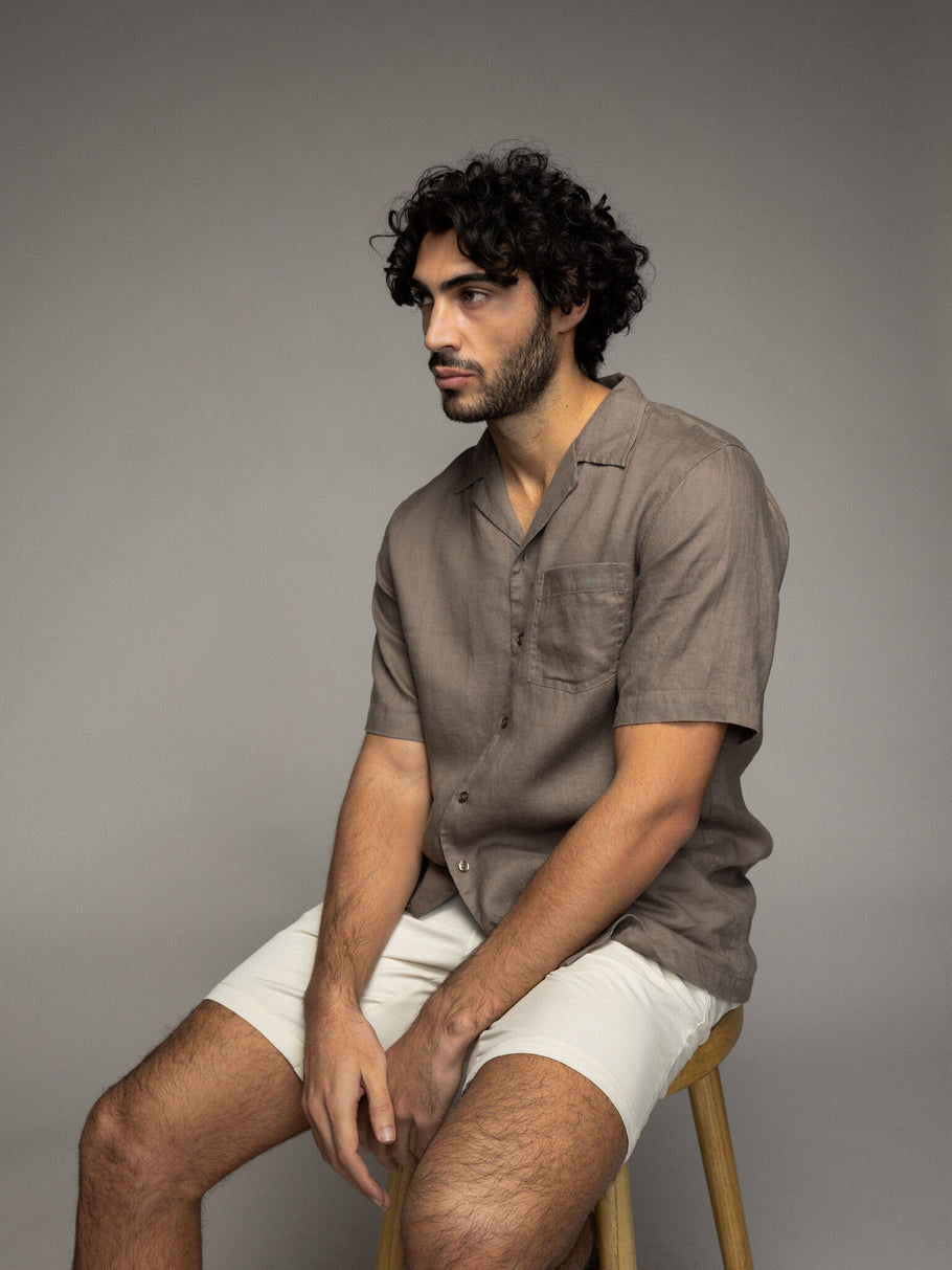 Mos Mosh Gallery Theo Linen Chocolate Shirt