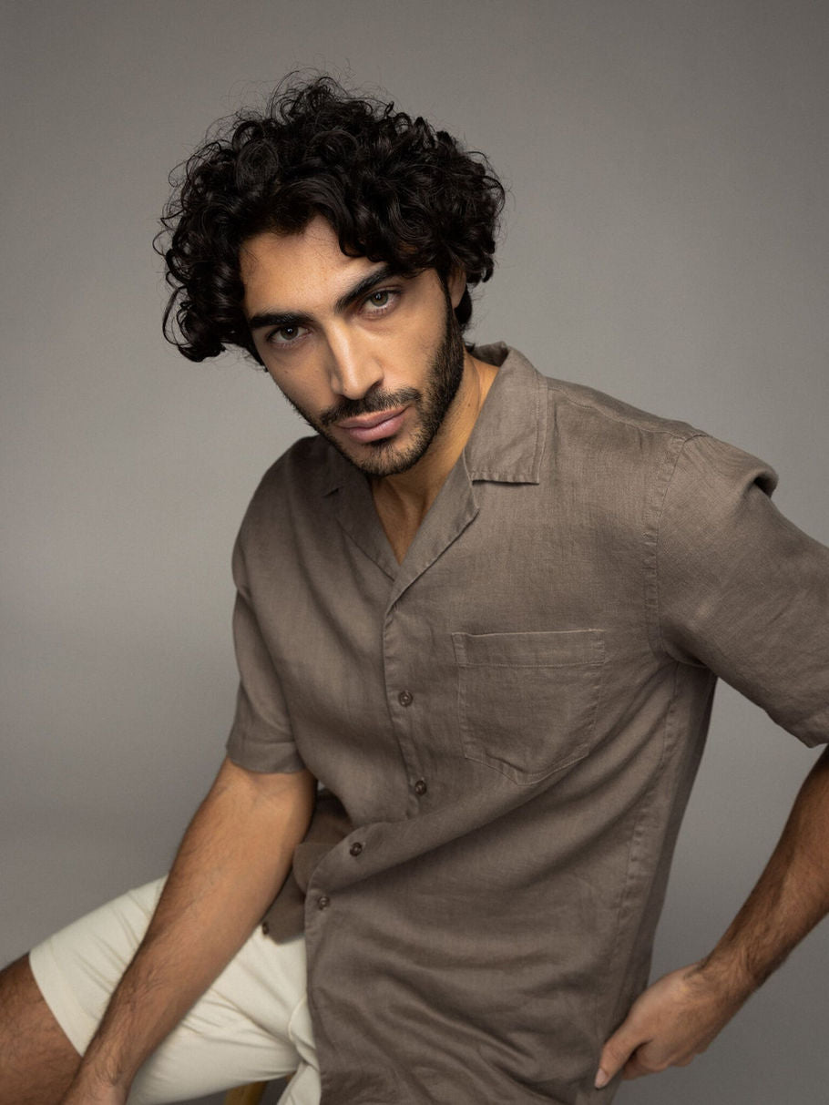 Mos Mosh Gallery Theo Linen Chocolate Shirt