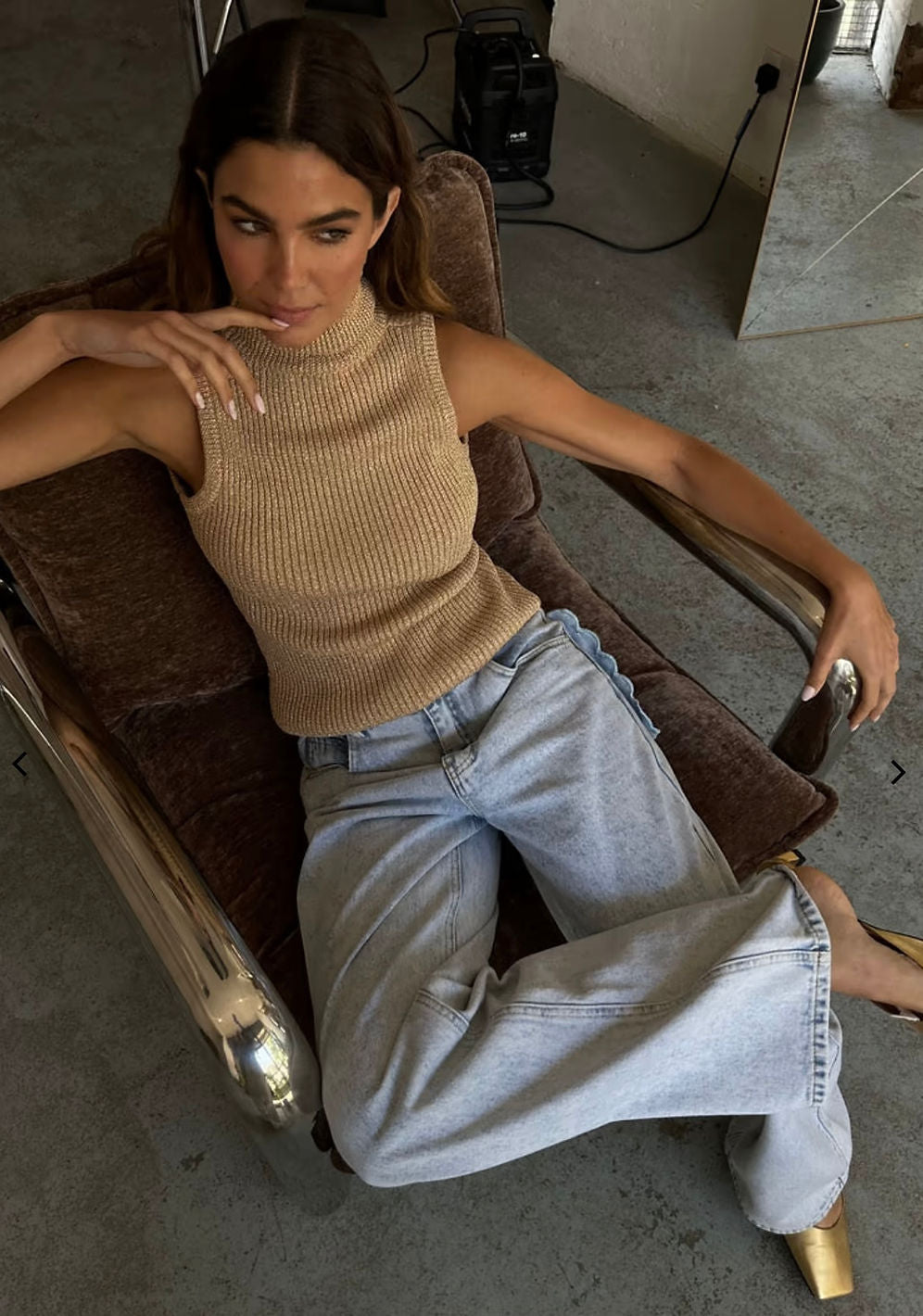 Never Fully Dressed Gold Rib Knit Vest