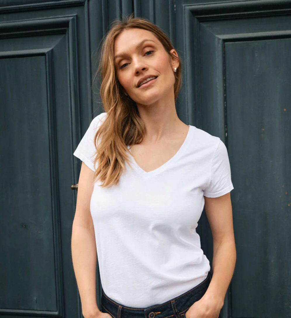 Mosh Mosh White Arden V-Neck Organic T-shirt