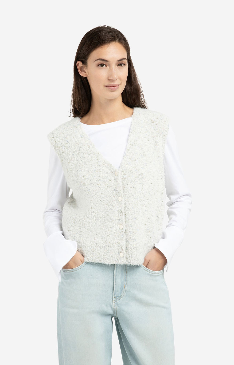 Yaya Sleeveless Boucle Cardigan