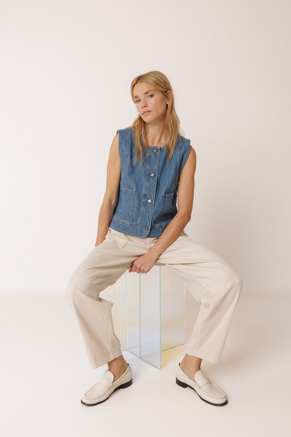Indi & Cold Denim Button Up Top