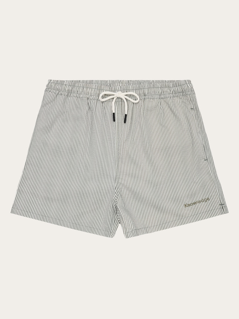 Knowledge Cotton Green Stripe Shorts