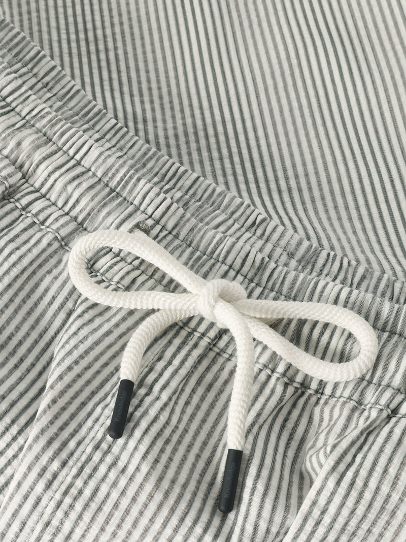 Knowledge Cotton Green Stripe Shorts