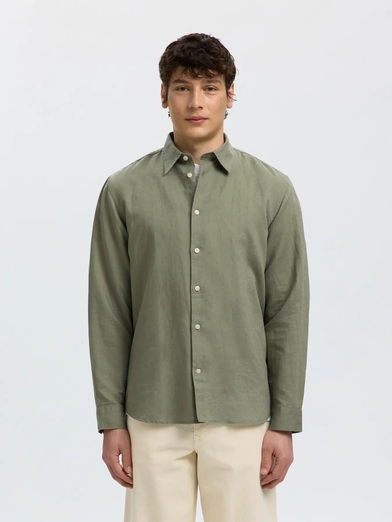 Selected Olive Linen LS Shirt