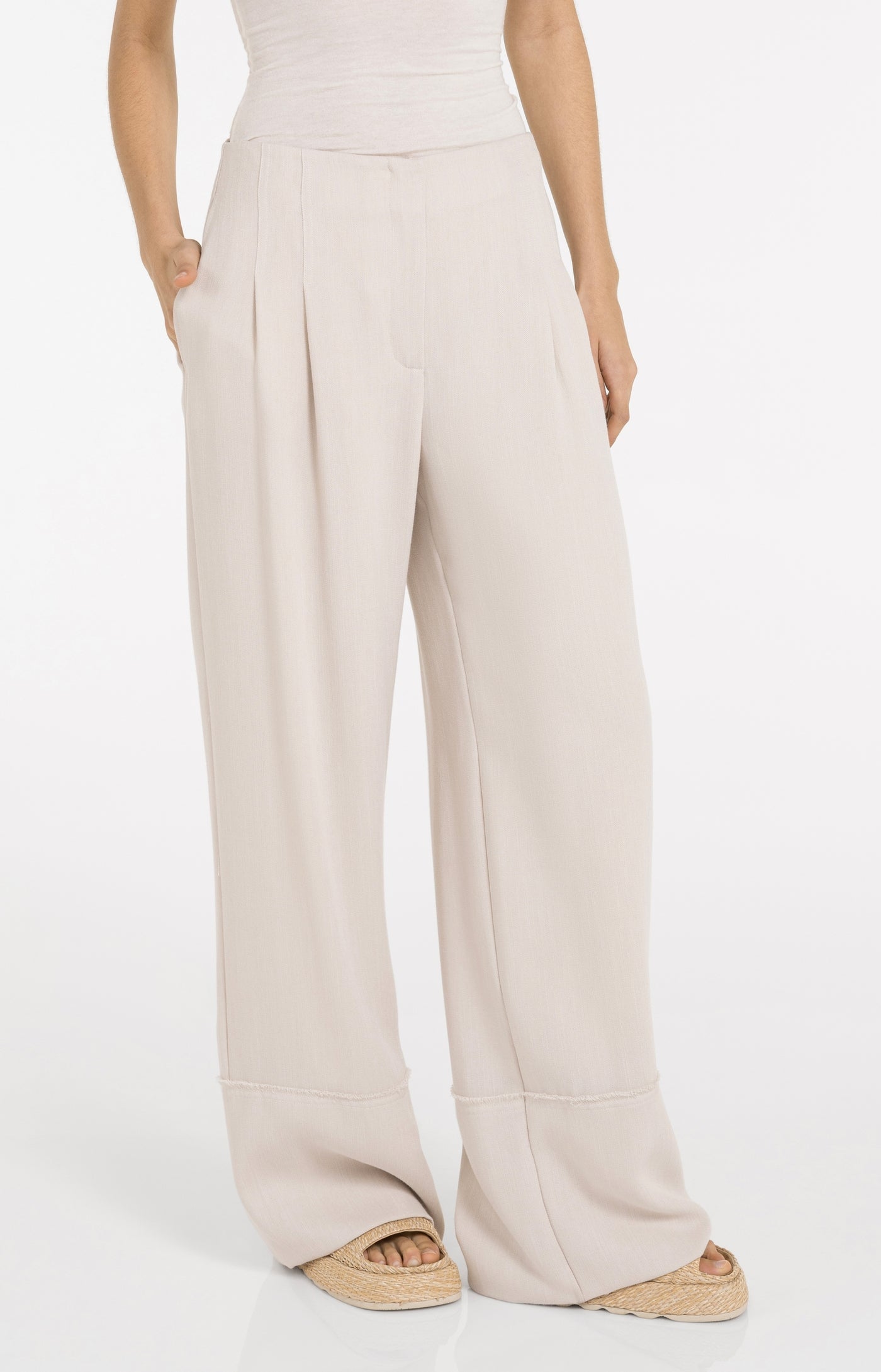 Linen Blend Fringe Detail Pant