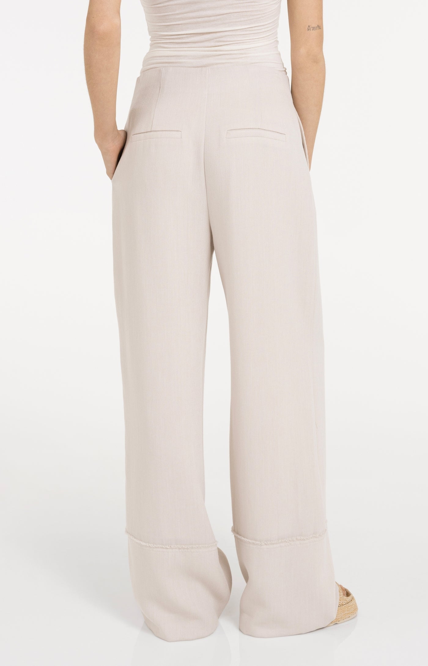 Linen Blend Fringe Detail Pant