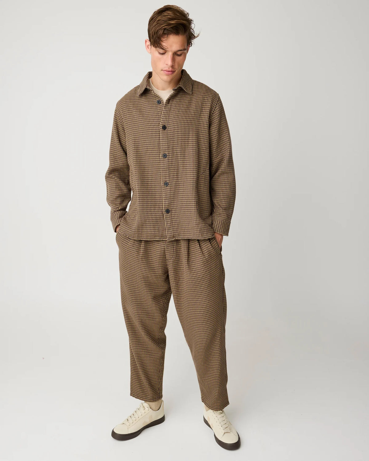 Loose Houndstooth Overshirt