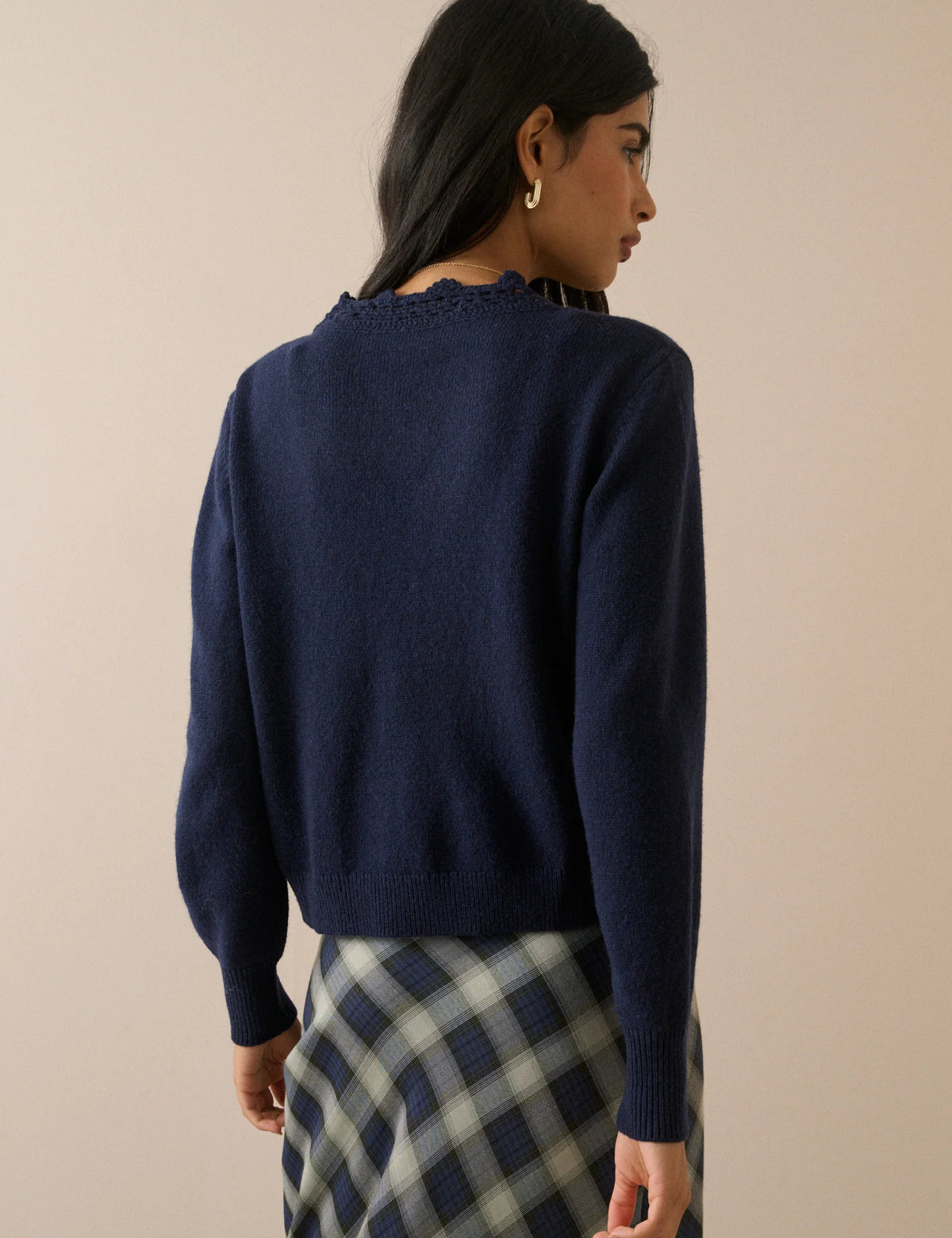 Navy Crochet Trim Wool Blend Elodie Cardigan