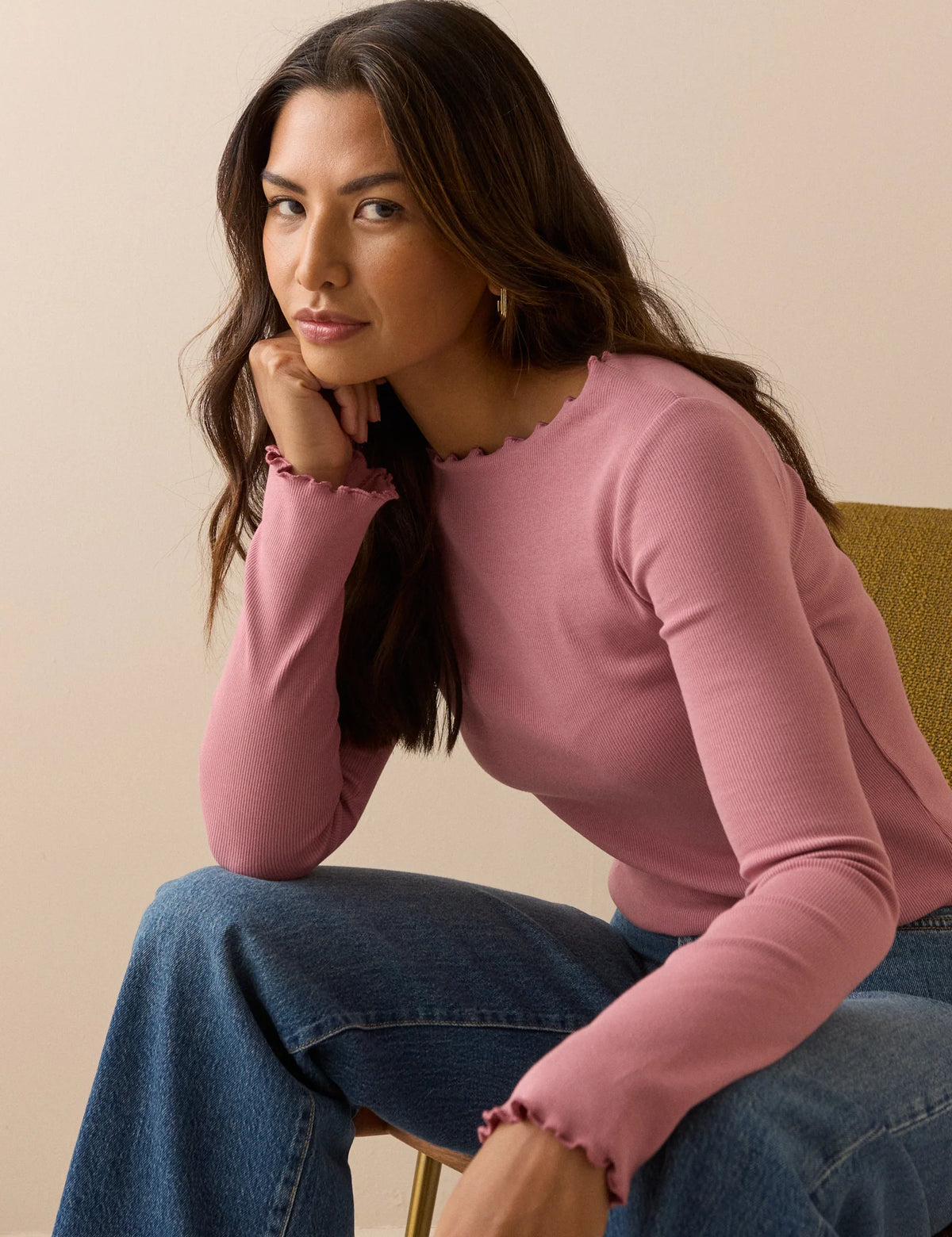Pink Babylock Ribbed Boat Neck Top