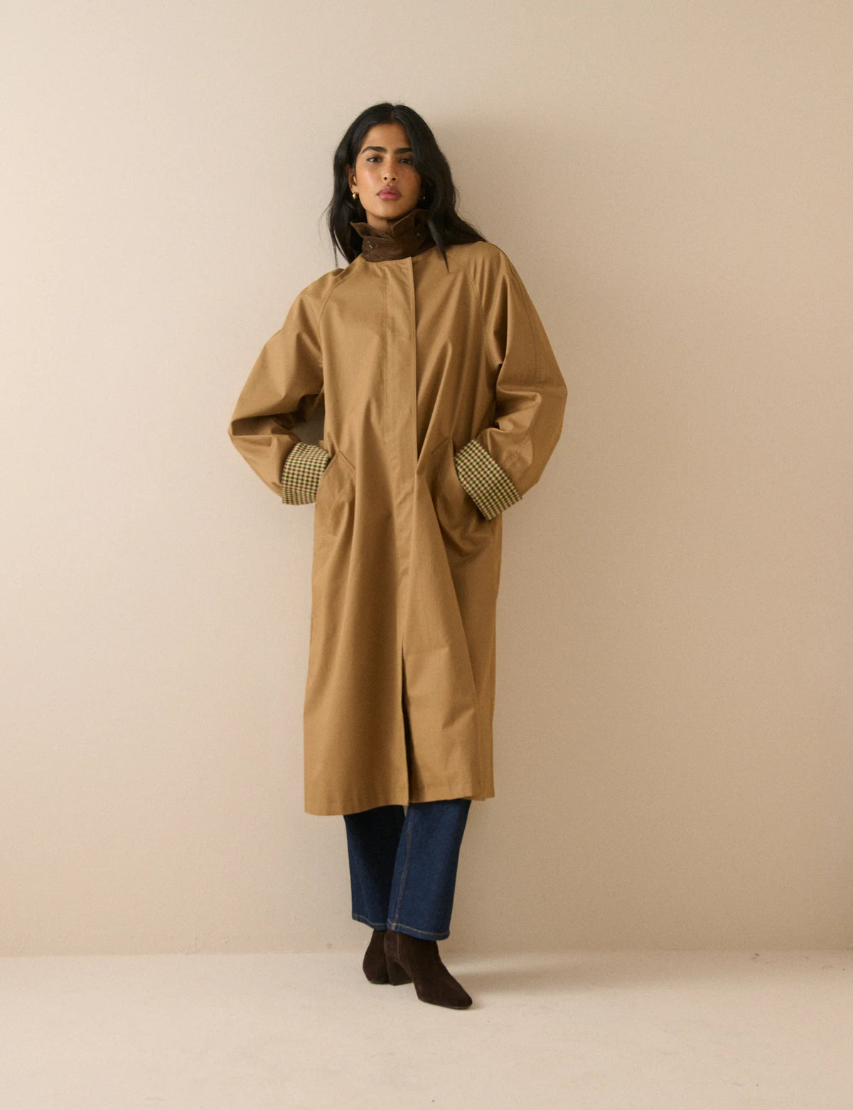 Camel Cord Detail Long Oversized Barn Coat