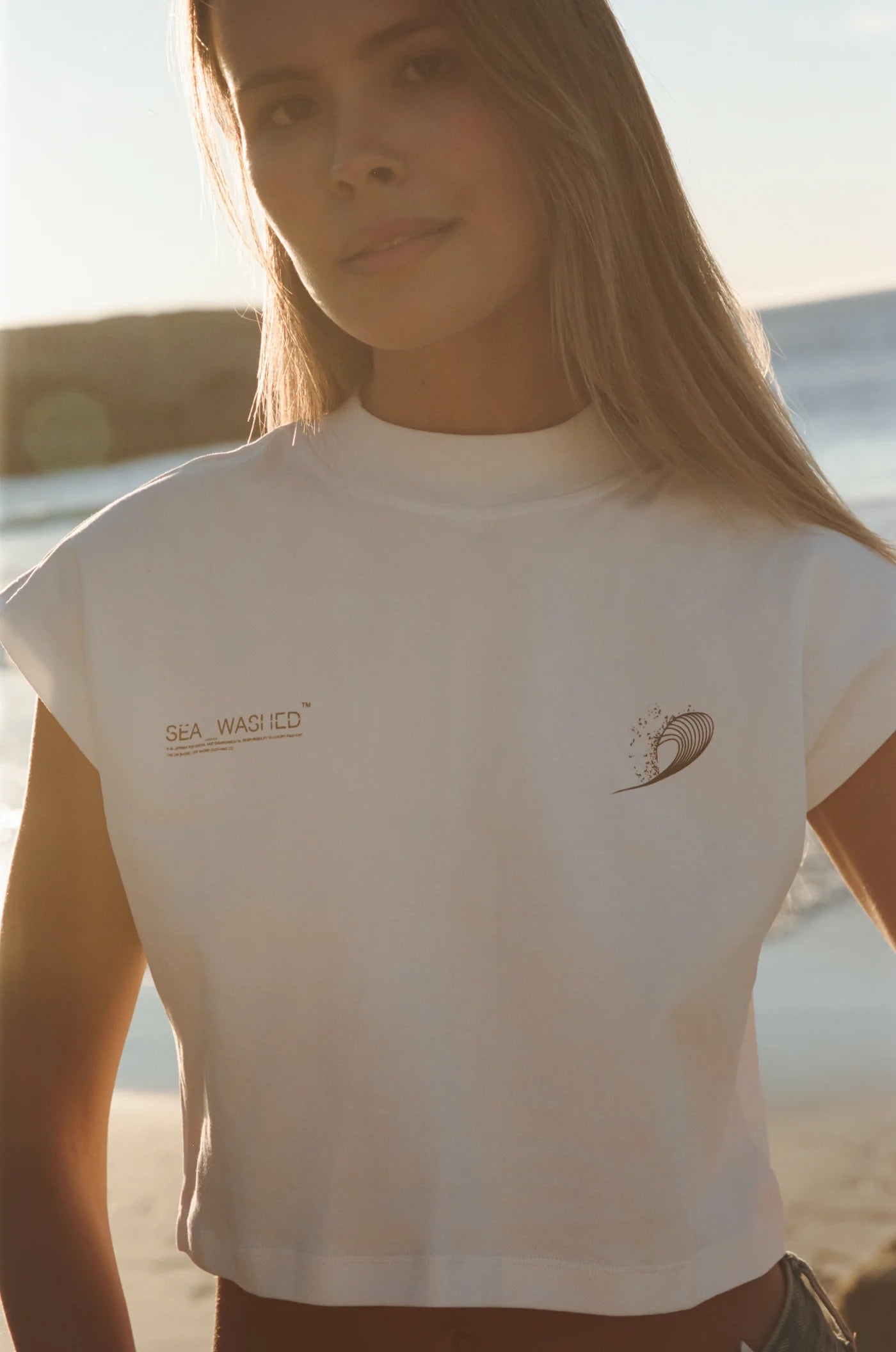 Sea Washed Cropped White Wave Tee