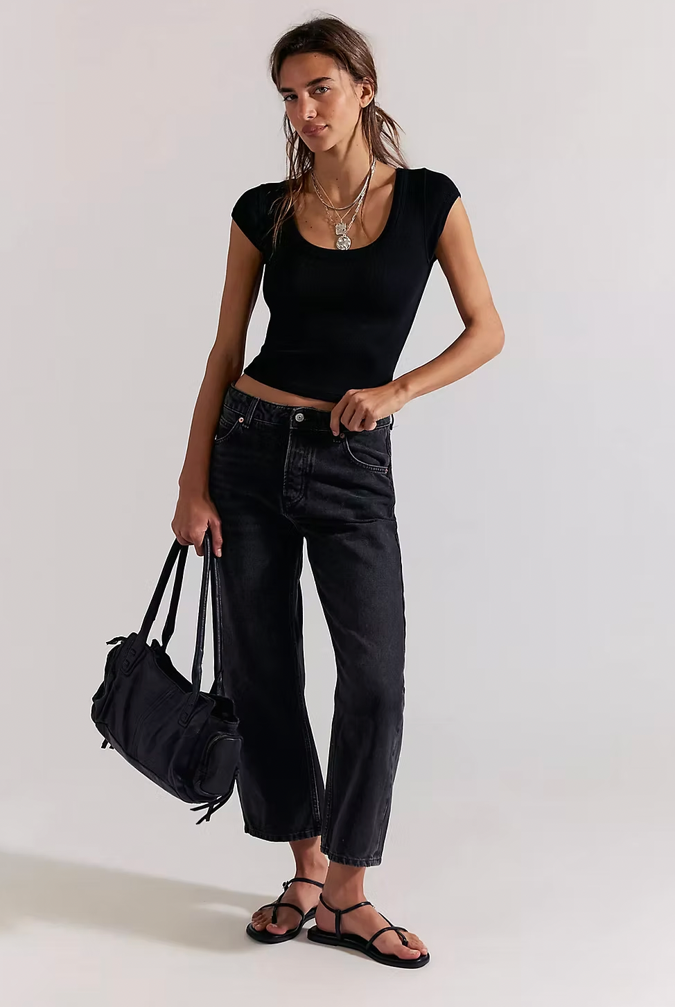 Free People Black Dropped Barrel Jean