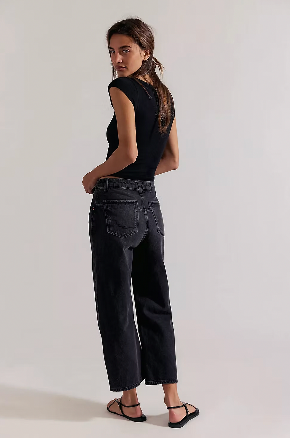 Free People Black Dropped Barrel Jean