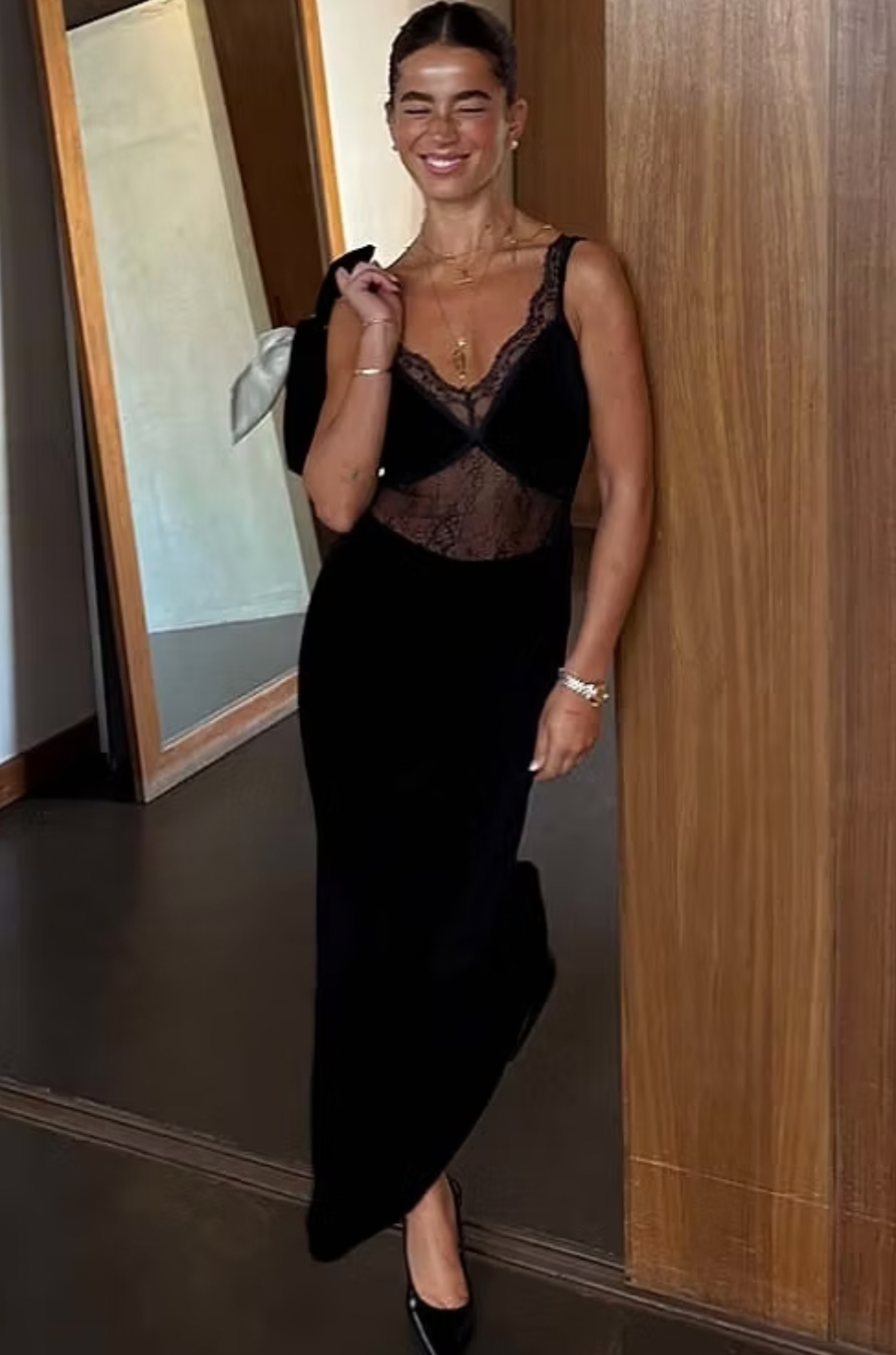 Never Fully Dressed Black Velvet Lace Insert Dress