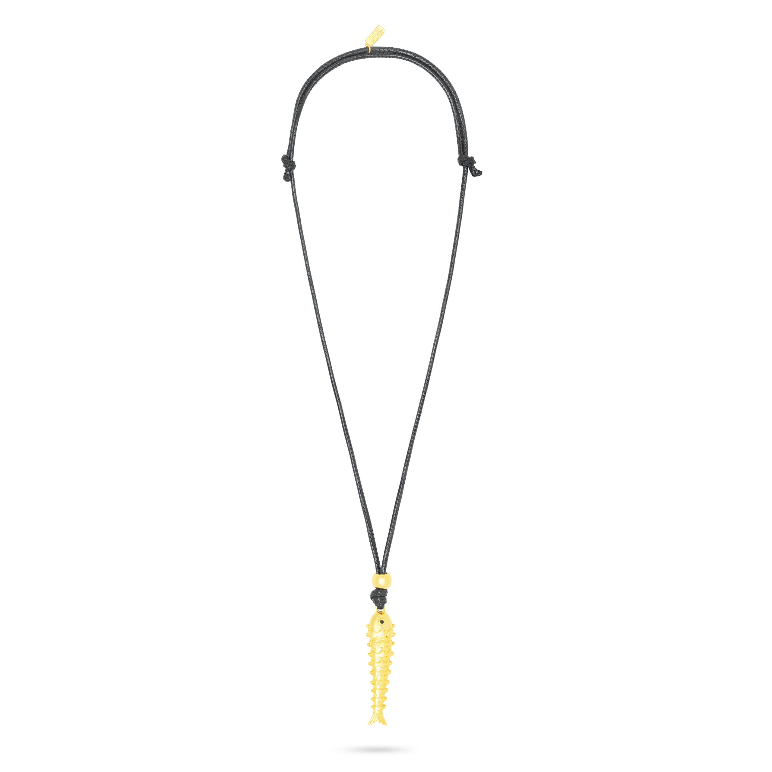 Fish Pendant On Waxed Leather Cord- Gold