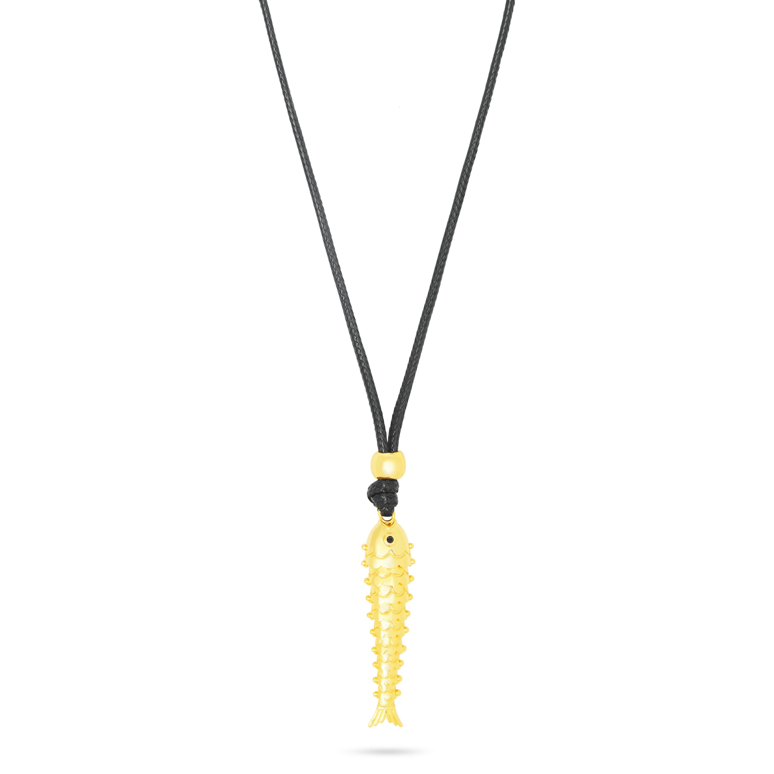 Fish Pendant On Waxed Leather Cord- Gold