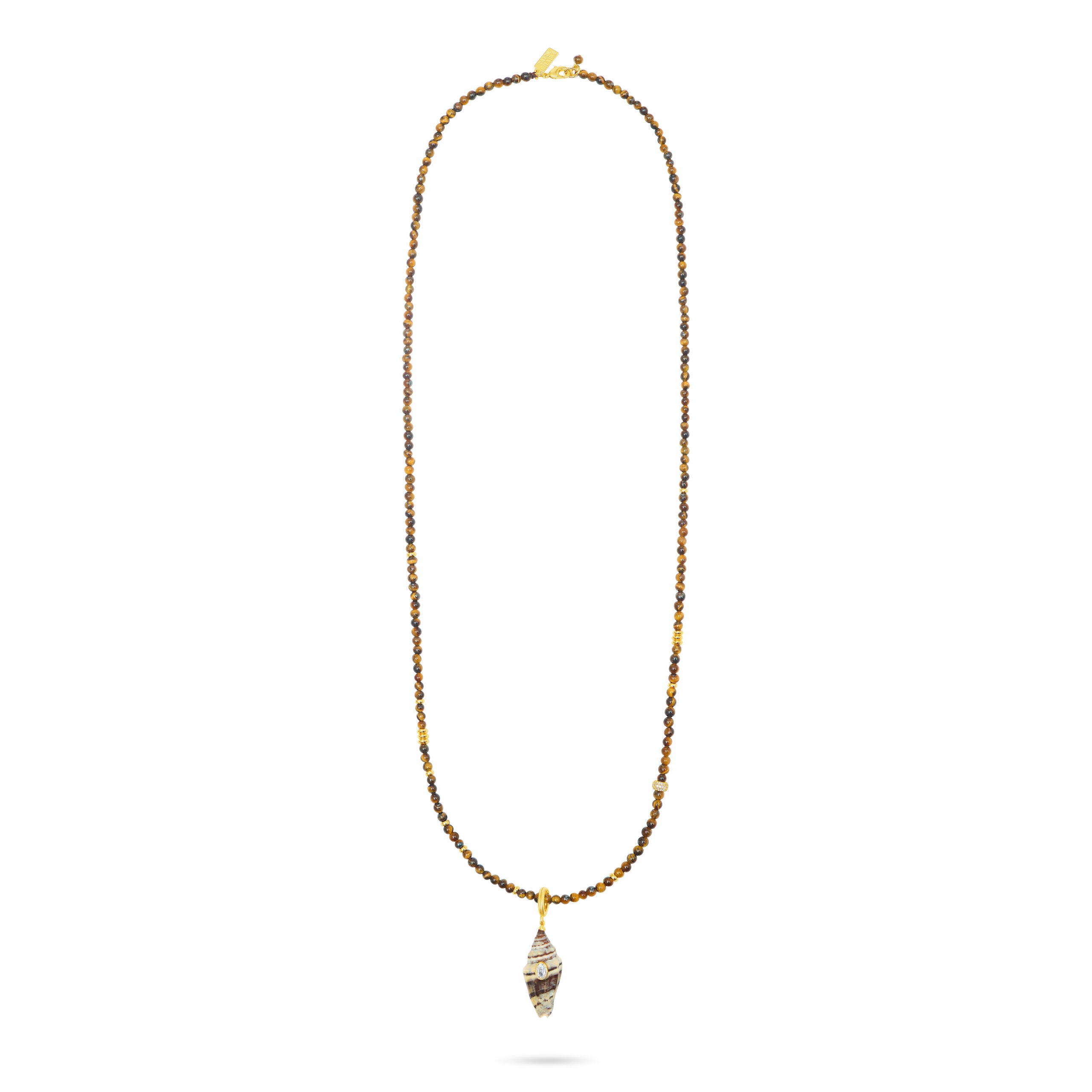 Shell Pendant On Tiger’s Eye Beads Necklace- LONG