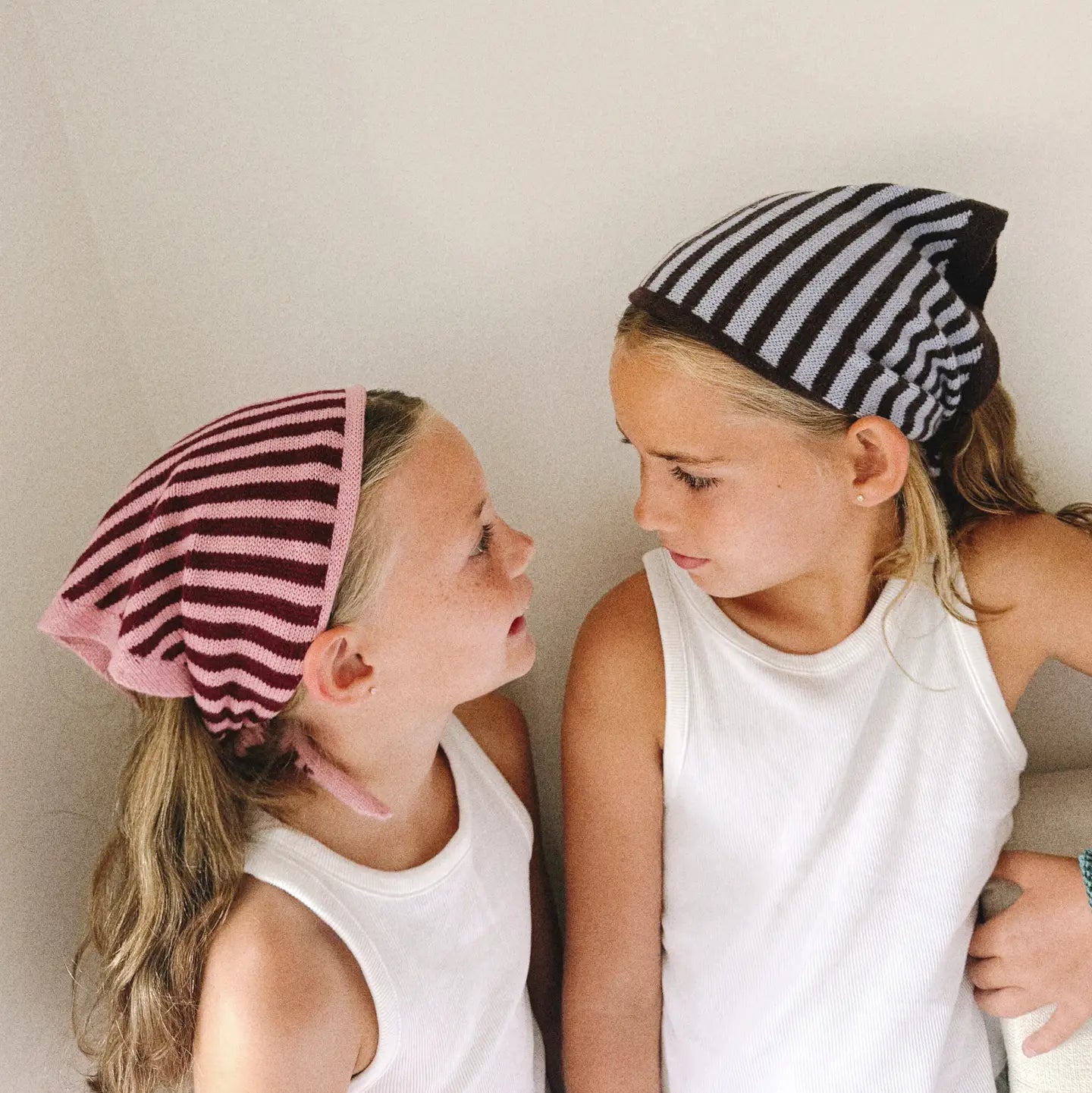 Merino Wool Kids Triangle Scarf - Pink Stripe