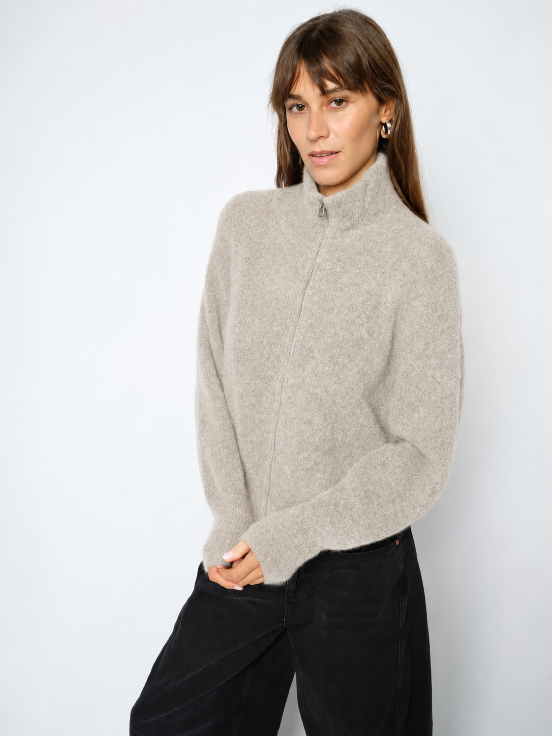 Thora Zip Cardigan Feather Grey