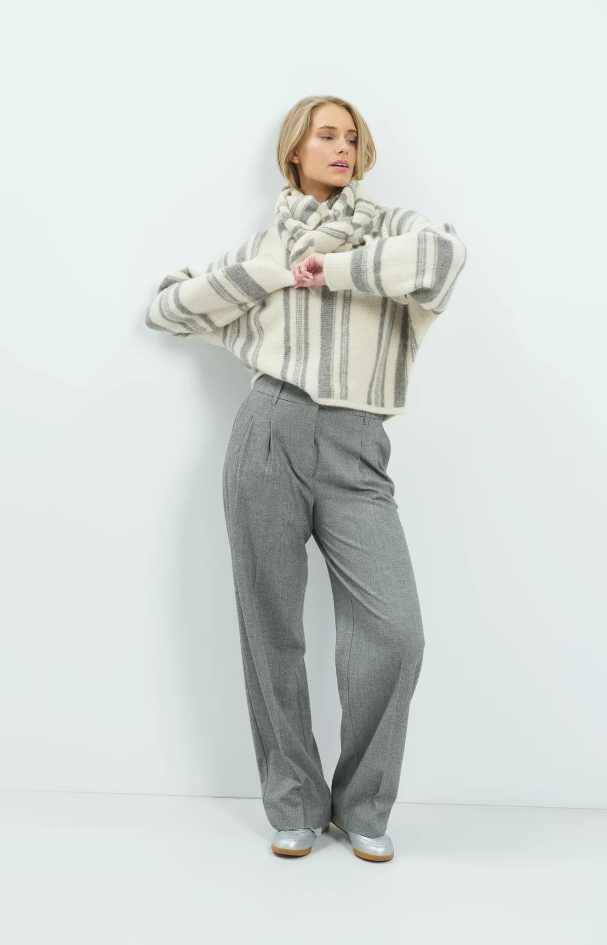Boat Neck Sweater with Striped Pattern