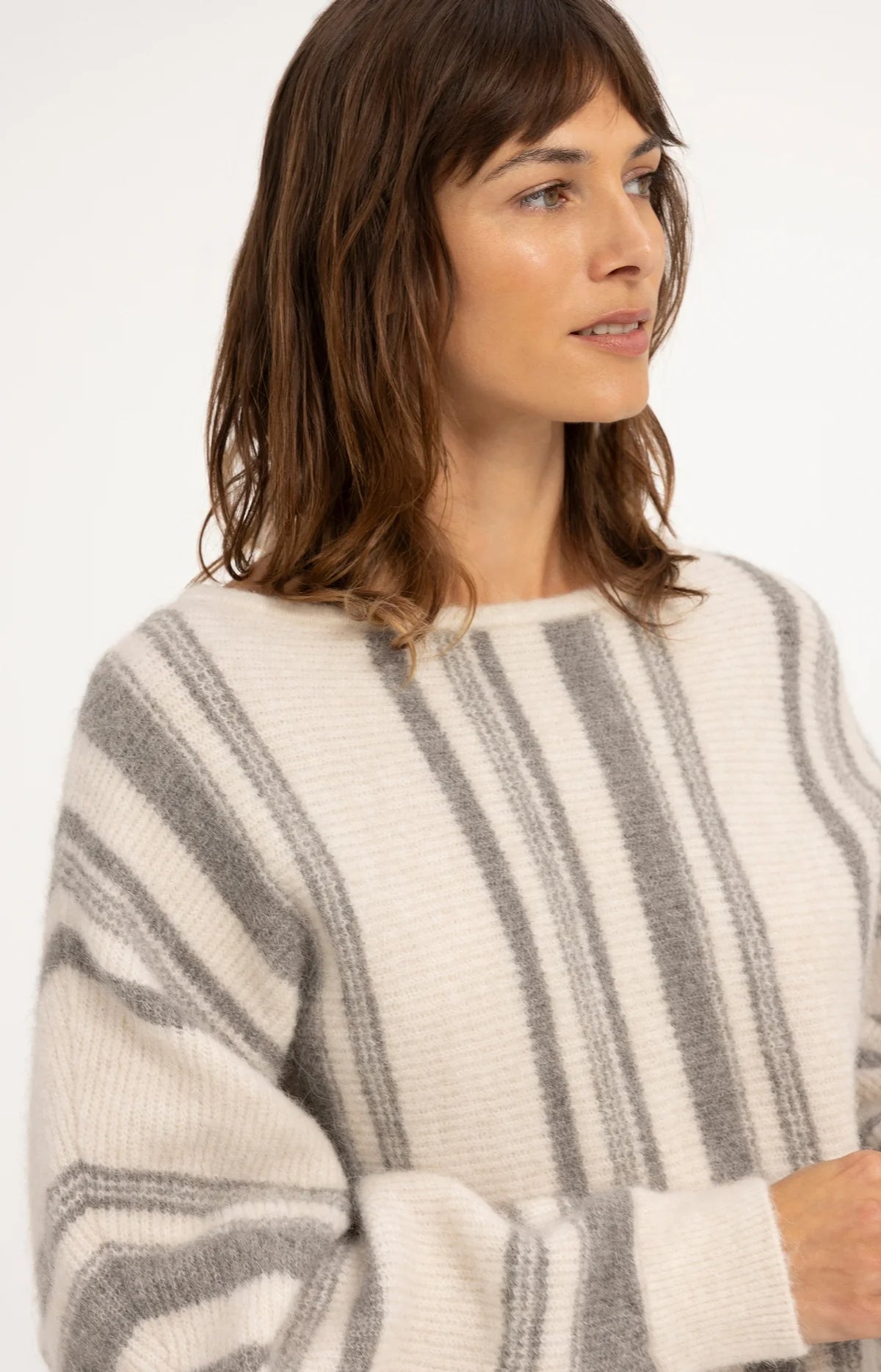 Boat Neck Sweater with Striped Pattern