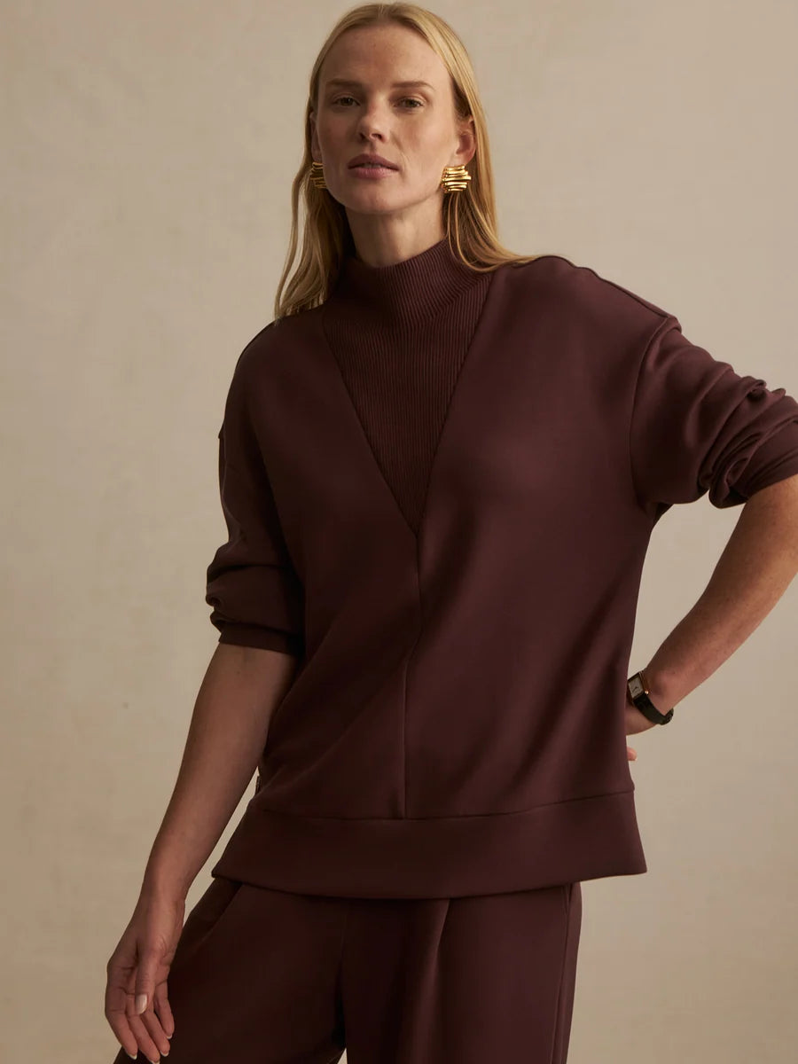 Novi Longline Mock Neck Sweater - Deep Mahogany
