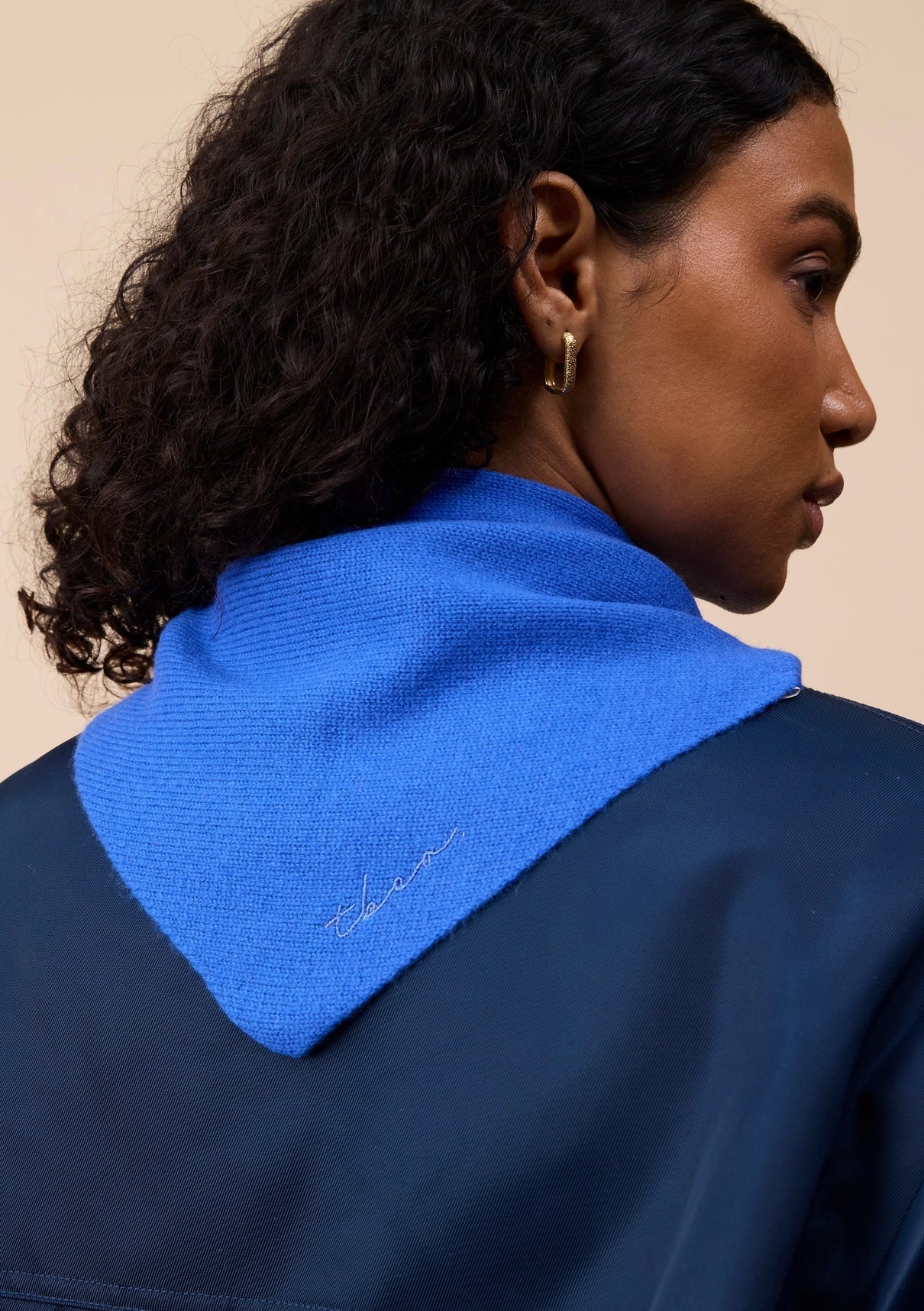 Merino Wool Triangle Scarf in Cobalt Blue